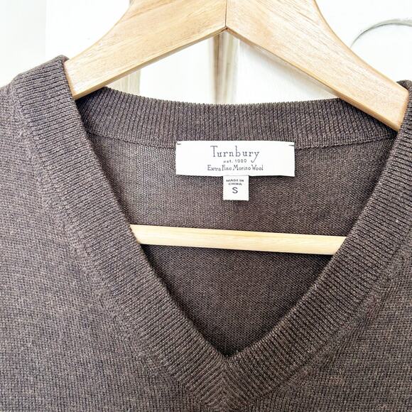 Turnbury Extra Fine Merino Wool Sweater Brown V-Neckline Pullover Knit Size S - Picture 2 of 5
